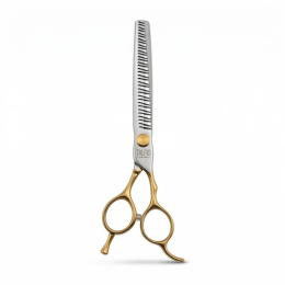 Perfection by Janita J. Plungė professional straight thinning (chunker) scissors for grooming, right-handed, stainless steel, silver with gold handles, 18 cm