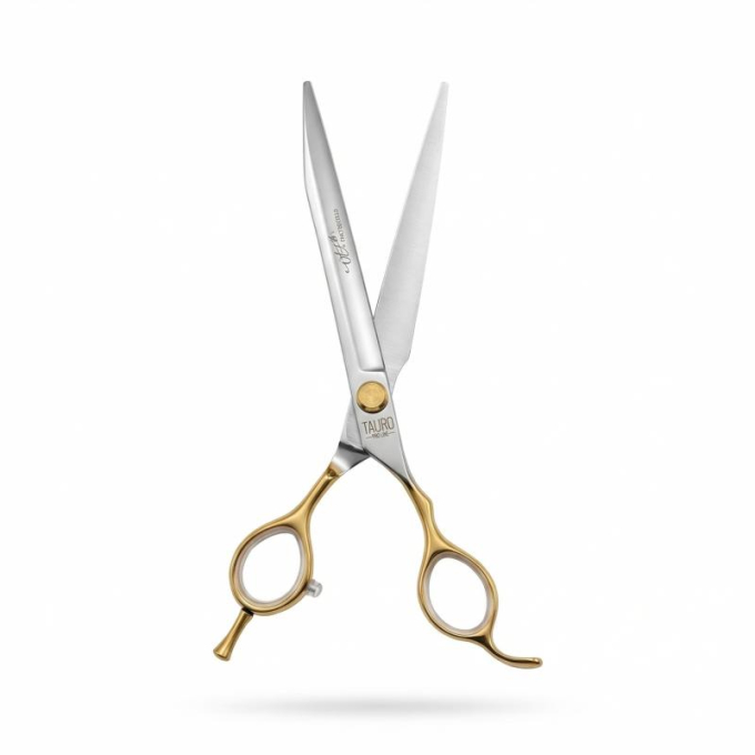 Perfection by Janita J. Plungė professional straight cutting scissors for grooming, right-handed, stainless steel, silver with gold handles - 1