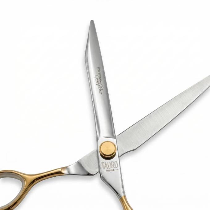 Perfection by Janita J. Plungė professional straight cutting scissors for grooming, right-handed, stainless steel, silver with gold handles - 2