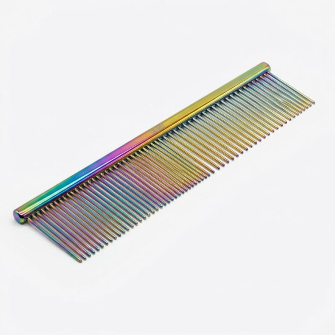 dual density comb for coat grooming and styling, stainless steel - 0