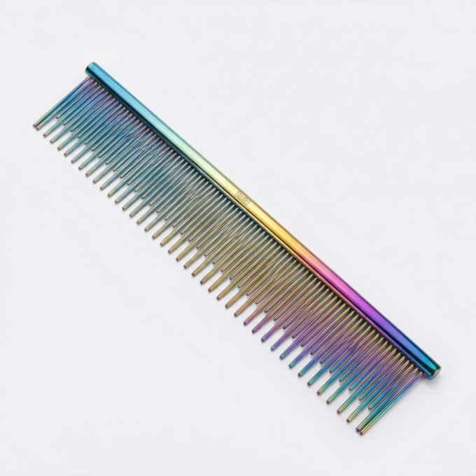 dual density comb for coat grooming and styling, stainless steel - 0