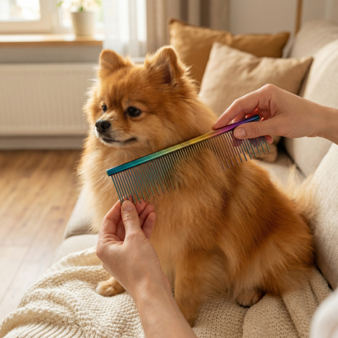 dual density comb for coat grooming and styling, stainless steel - 4