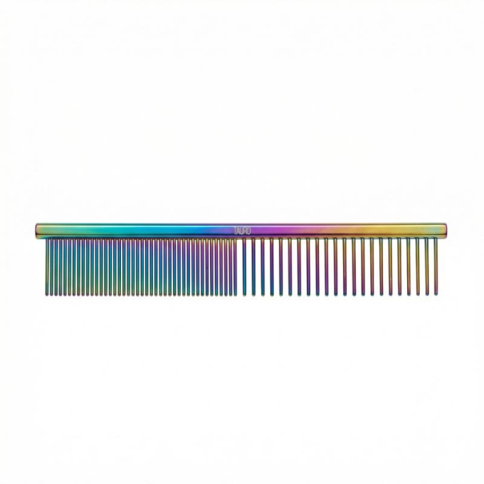 dual density comb for coat grooming and styling, stainless steel - 0