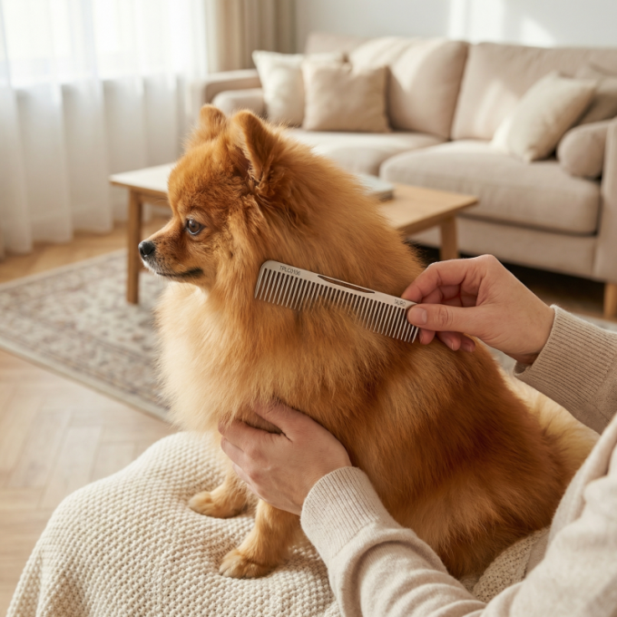 Professional groomer line, dual-density pet grooming comb, stainless steel - 4