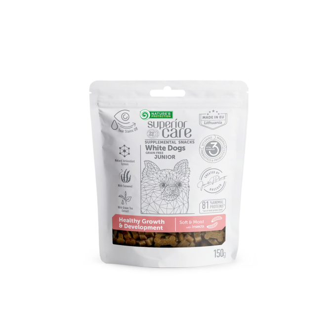 complementary grain free feed - snacks to support healthy growth and development with insects for junior all breed dogs with white coat - 0