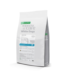 dry grain free pet food with white fish for dogs of all sizes and life stages with white coat