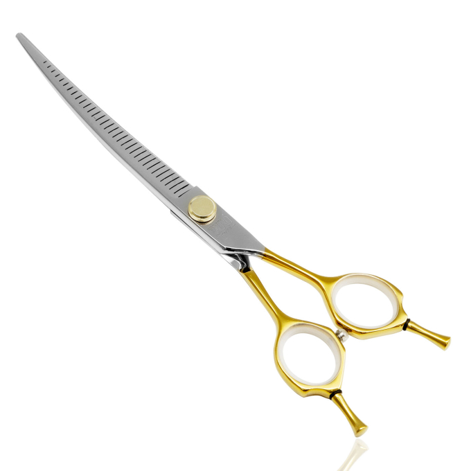 cutting scissors "Perfection by Janita J. Plunge", curved, thinning (chunker), 32 teeth, 440c stainless steel, golden color - 0