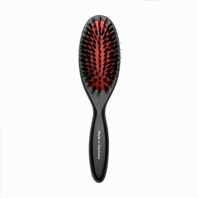 Brush, beech wood, 16 mm boar bristles with nylon teeth, black, oval shape - 0