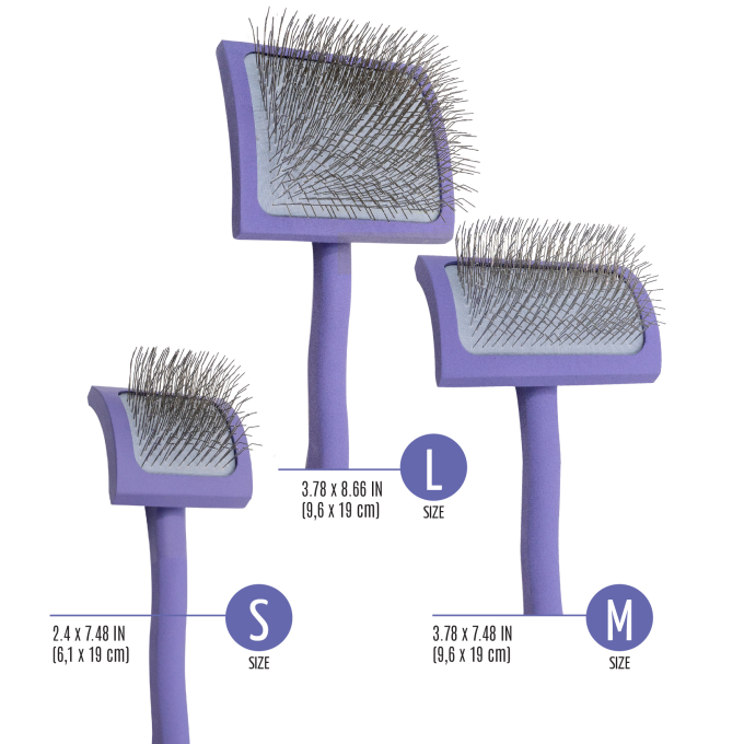 wooden brush, curved, rectangular, pins 25 mm, purple - 1