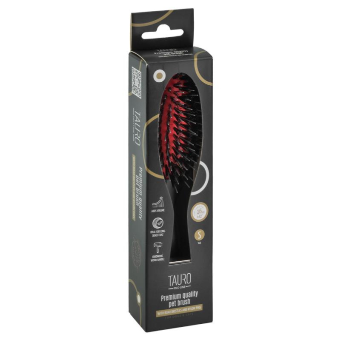 Brush, beech wood, 16 mm boar bristles with nylon teeth, black, oval shape - 3
