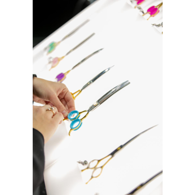 cutting scissors "Perfection by Janita J. Plunge", curved, thinning (chunker), 32 teeth, 440c stainless steel, golden color - 6
