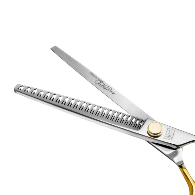 cutting scissors "Perfection by Janita J. Plunge", thinning (chunker), 23 teeth, 440c stainless steel, golden color - 2