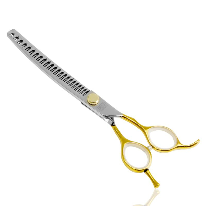 cutting scissors "Perfection by Janita J. Plunge", curved, thinning (chunker), 23 teeth, 440c stainless steel, golden color, 18 cm (7'') - 1
