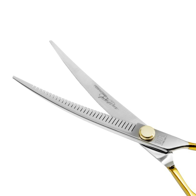cutting scissors "Perfection by Janita J. Plunge", curved, thinning (chunker), 32 teeth, 440c stainless steel, golden color - 2