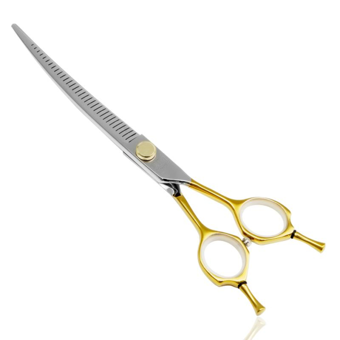cutting scissors "Perfection by Janita J. Plunge", curved, thinning (chunker), 32 teeth, 440c stainless steel, golden color - 1